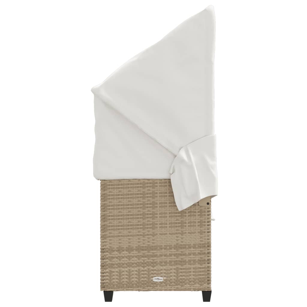 Ligbed met luifel en kussen poly rattan beige