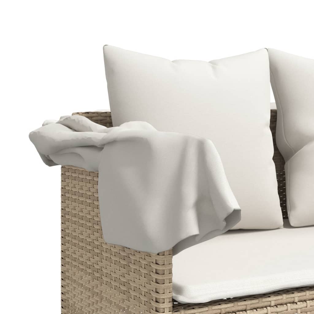 Ligbed met luifel en kussen poly rattan beige