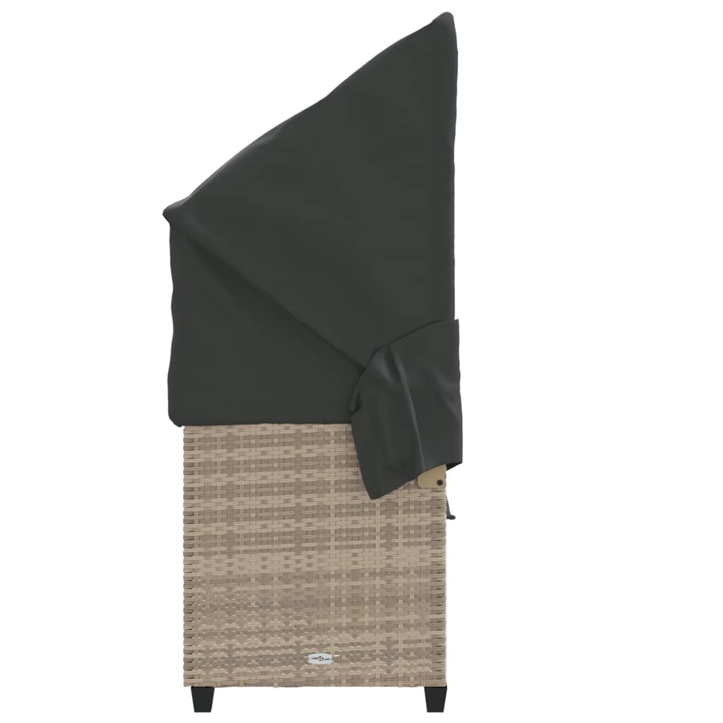 Ligbed met luifel en kussens poly rattan lichtgrijs