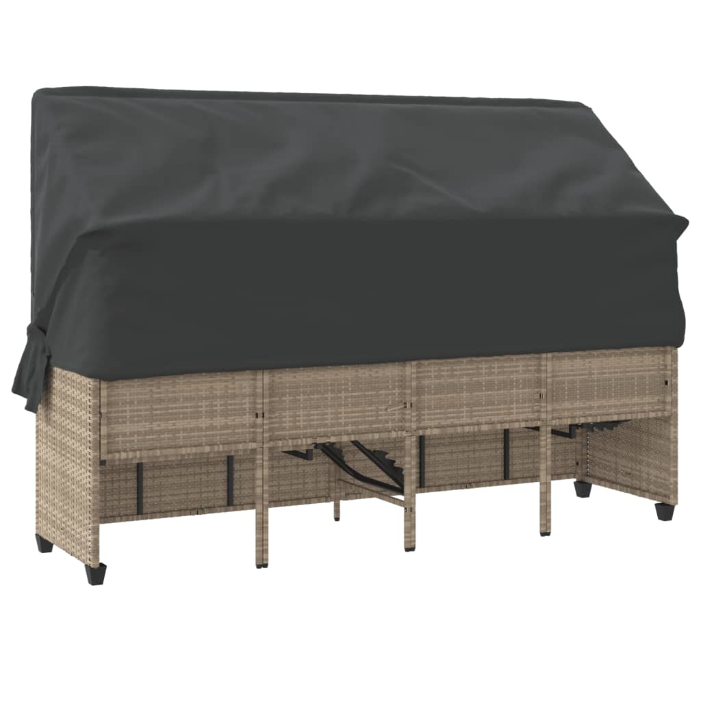 Ligbed met luifel en kussens poly rattan lichtgrijs