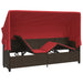 Ligbed met luifel en kussens poly rattan bruin