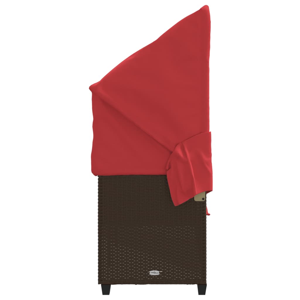 Ligbed met luifel en kussens poly rattan bruin