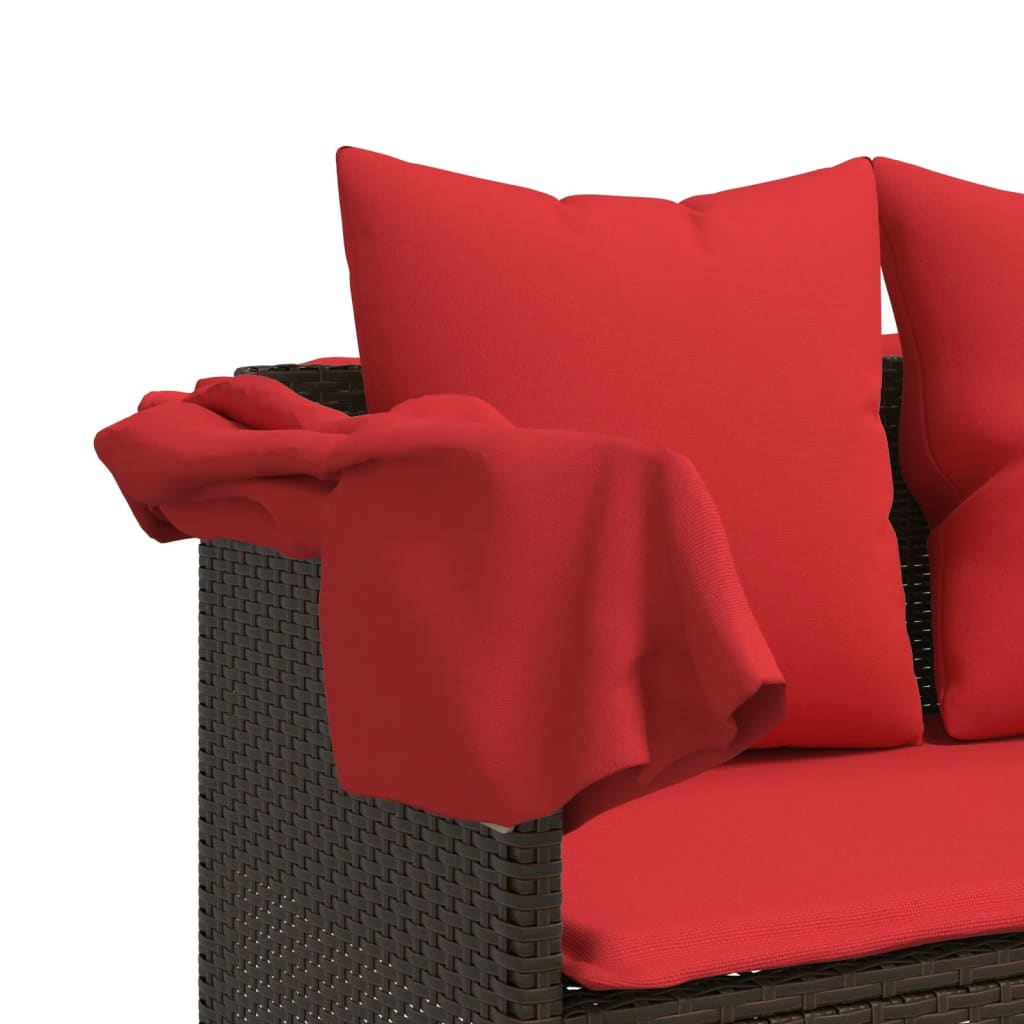 Ligbed met luifel en kussens poly rattan bruin