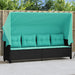 Ligbed met luifel en kussens poly rattan zwart