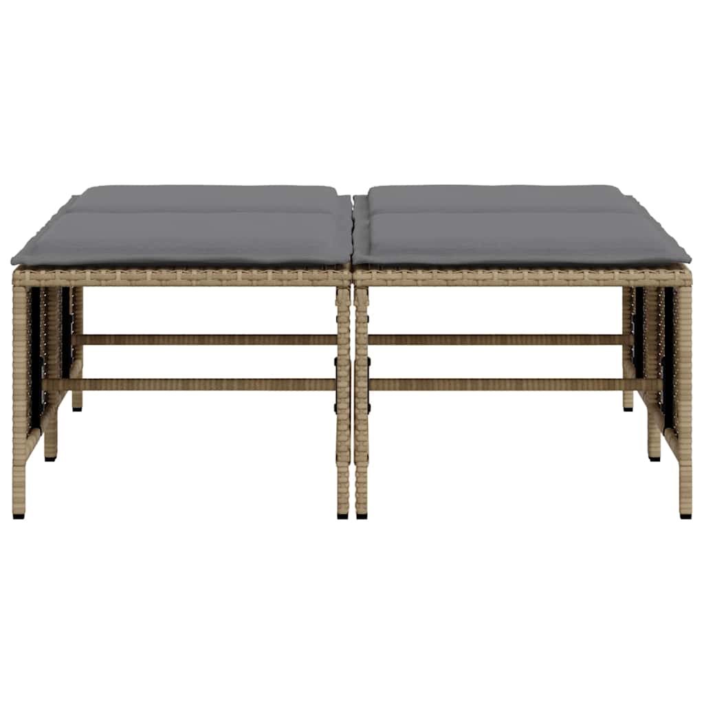 Tuinkrukken met kussens 4 st poly rattan beige
