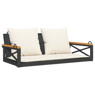 Schommelbank met kussens 109x62x40 cm poly rattan zwart