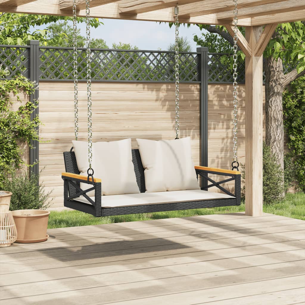 Schommelbank met kussens 109x62x40 cm poly rattan zwart