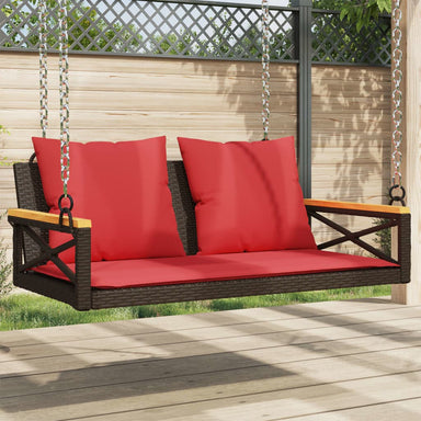 Schommelbank met kussens 109x62x40 cm poly rattan bruin