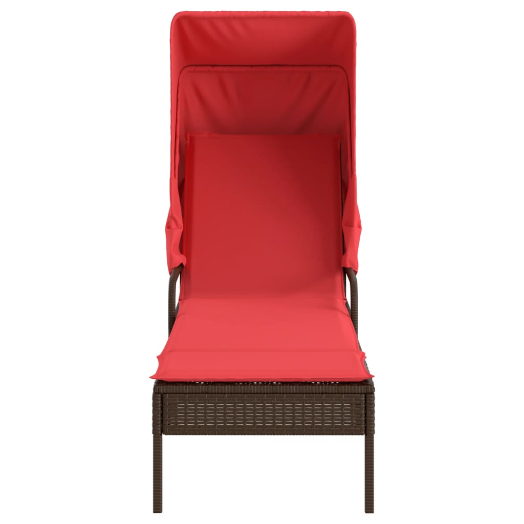 Ligstoel met luifel bruin poly rattan