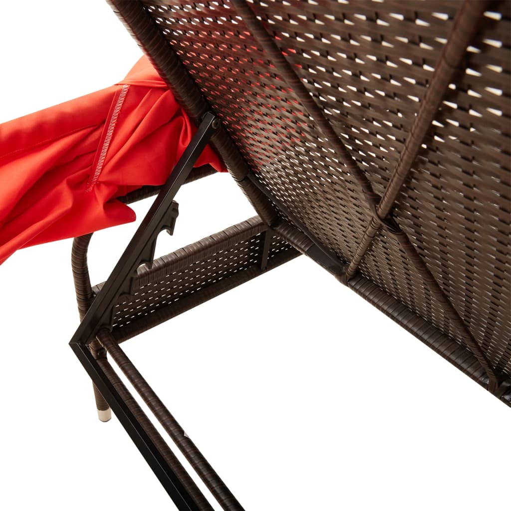 Ligstoel met luifel bruin poly rattan