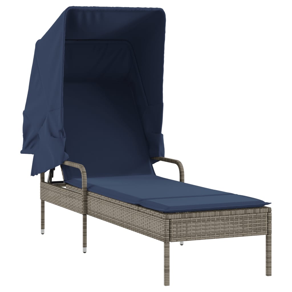 Ligstoel met Luifel grijs poly rattan