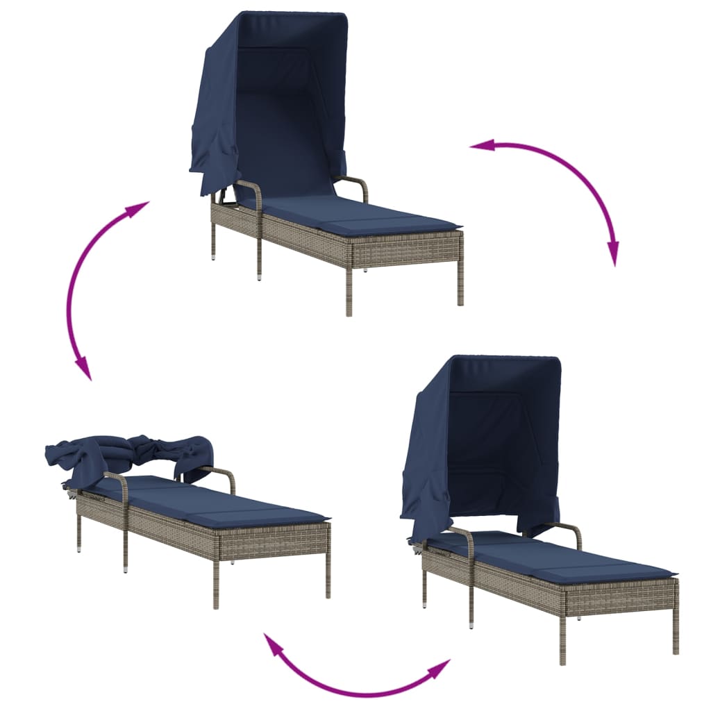 Ligstoel met Luifel grijs poly rattan