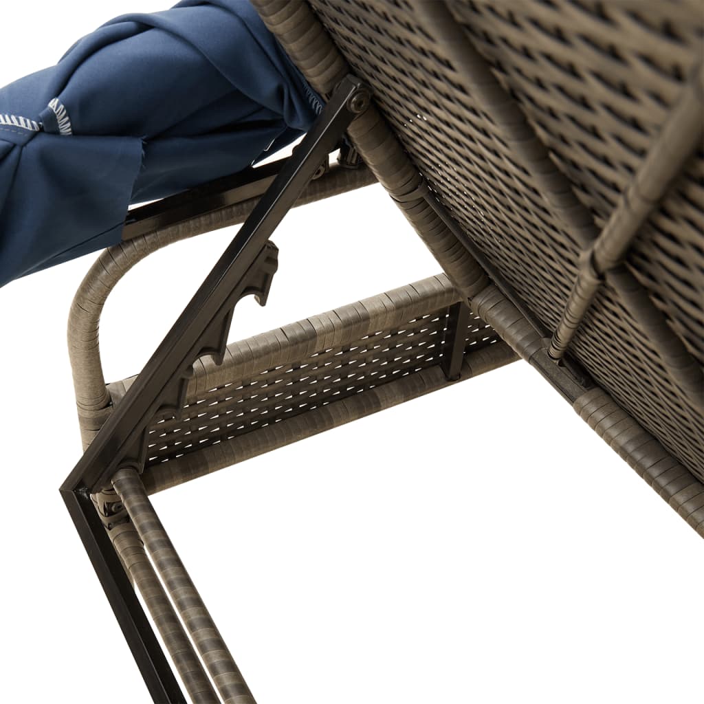 Ligstoel met Luifel grijs poly rattan