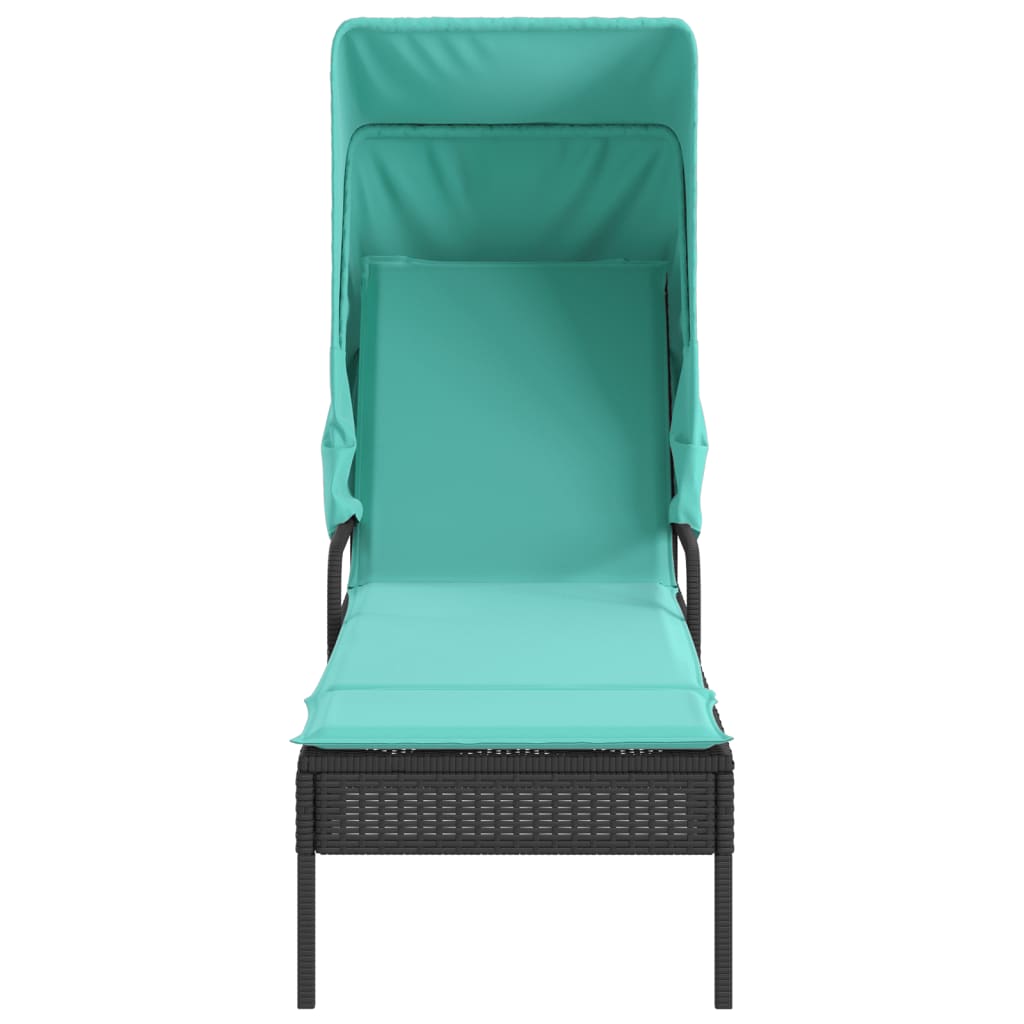 Ligstoel met luifel zwart poly rattan