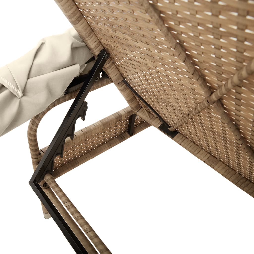 Ligbed met luifel en tafel poly rattan beige