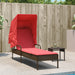 Ligstoel met luifel en tafel bruin poly rattan