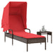 Ligstoel met luifel en tafel bruin poly rattan