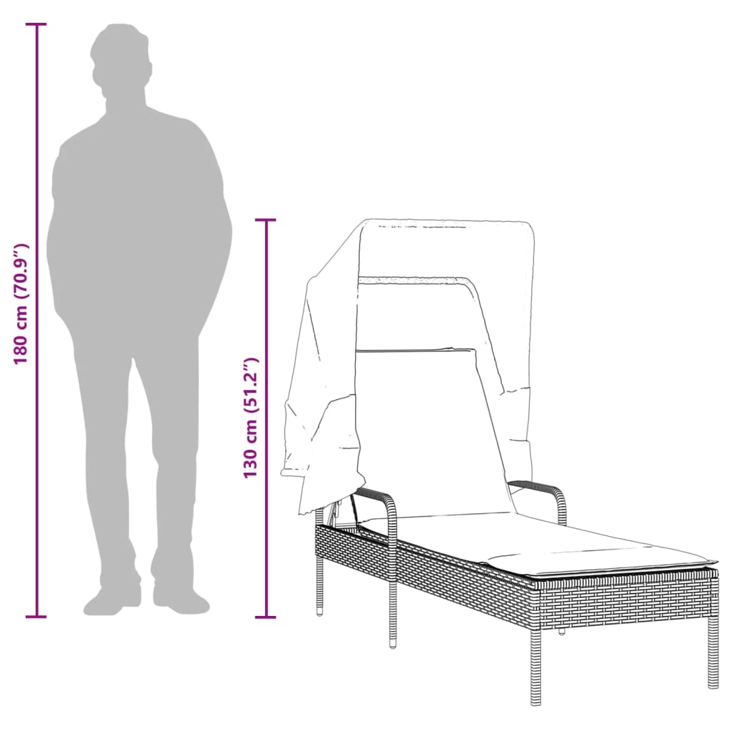 Ligstoel met luifel en tafel grijs poly rattan