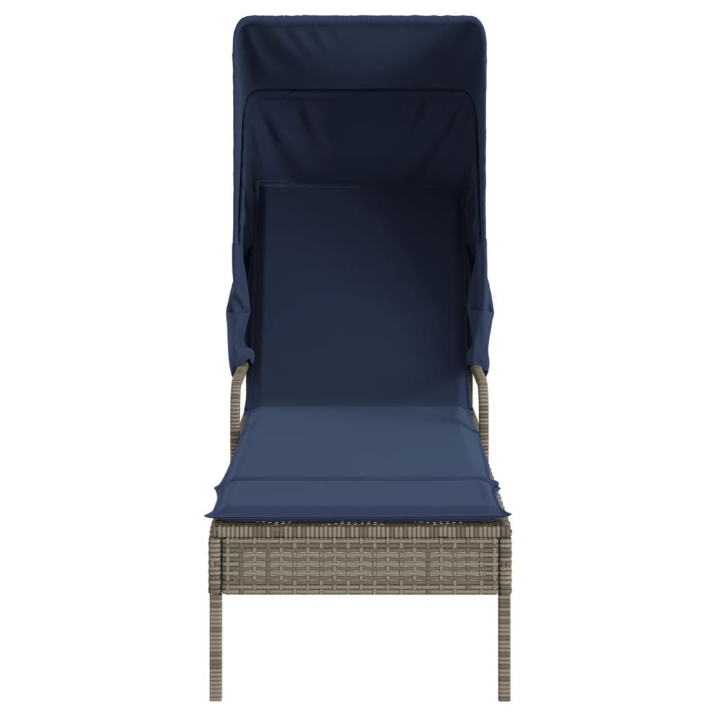 Ligstoel met luifel en tafel grijs poly rattan