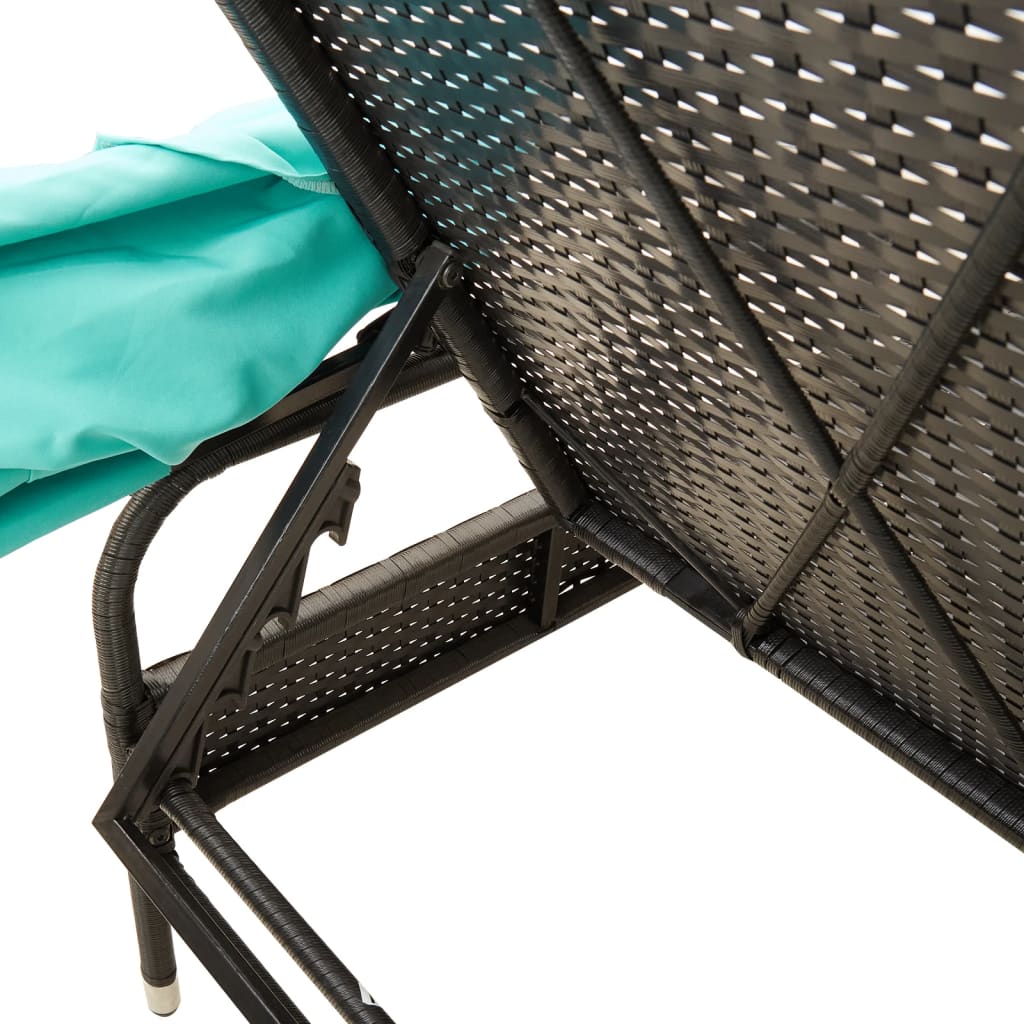 Ligstoel met luifel en tafel zwart poly rattan
