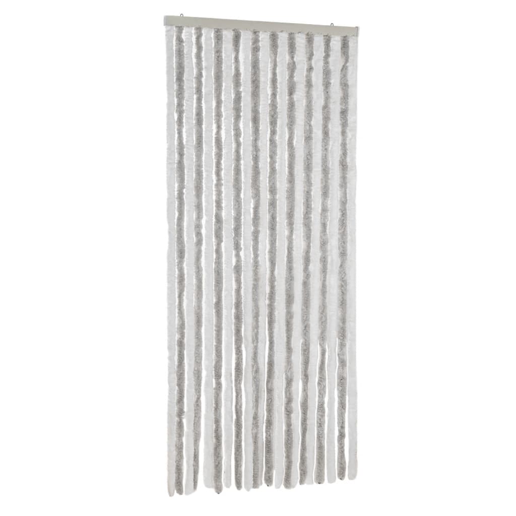 Vliegengordijn 90x220 cm chenille lichtgrijs en wit