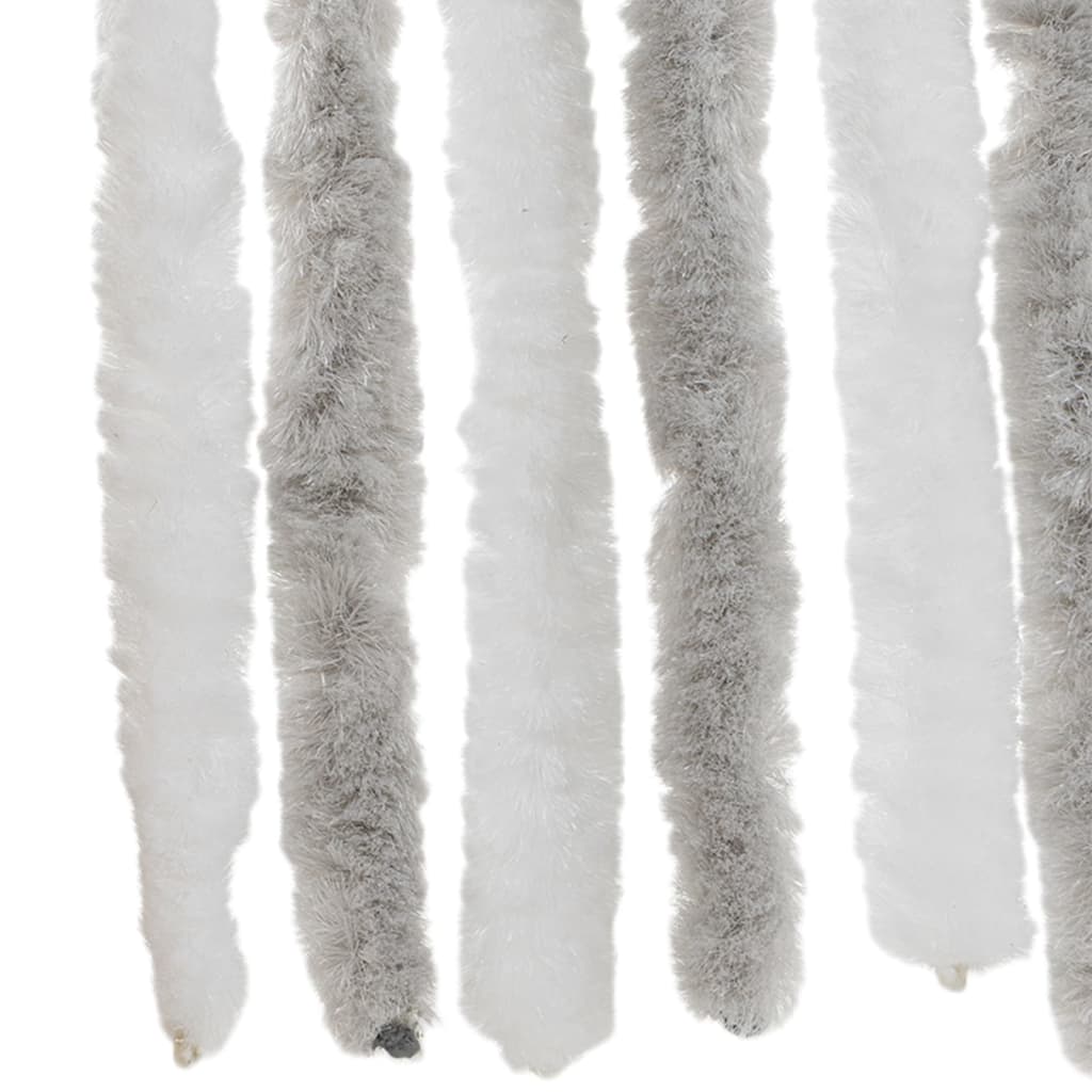 Vliegengordijn 90x220 cm chenille lichtgrijs en wit