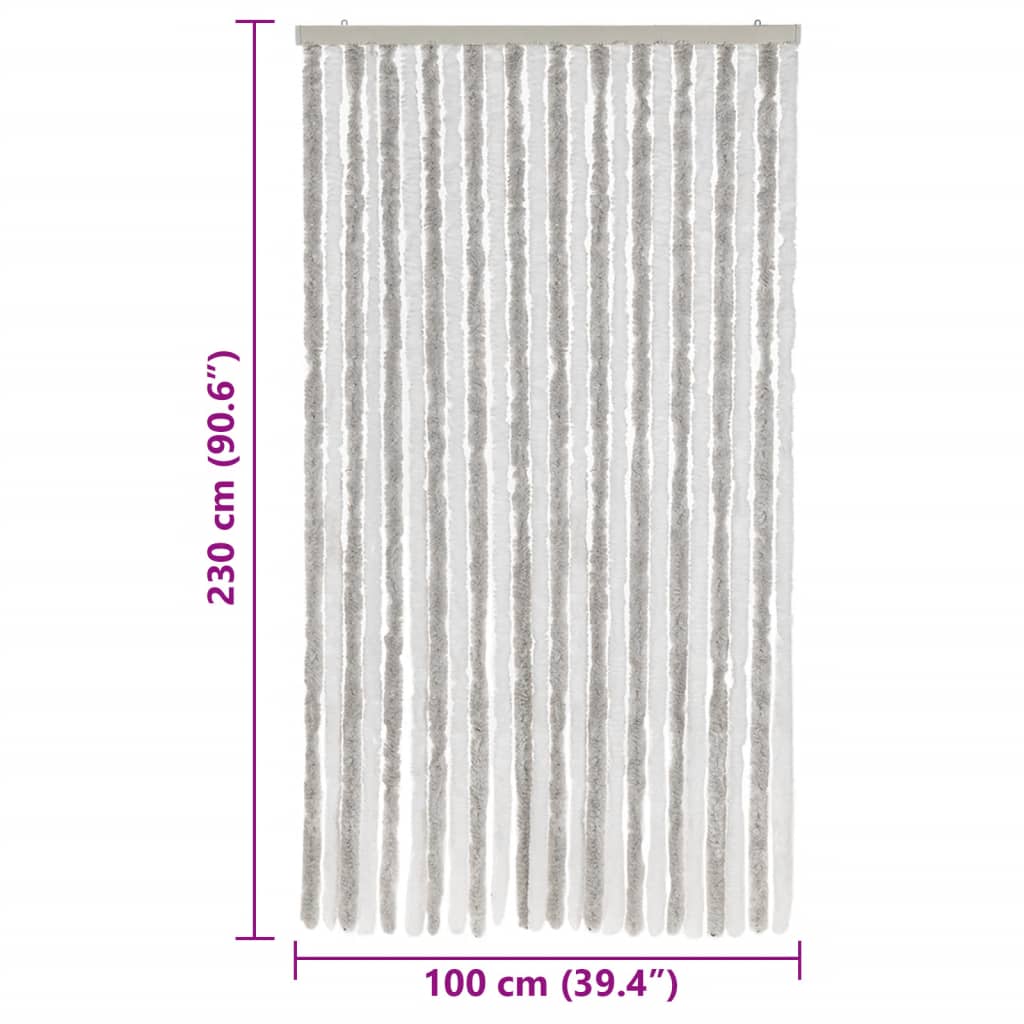 Vliegengordijn 100x230 cm chenille lichtgrijs en wit