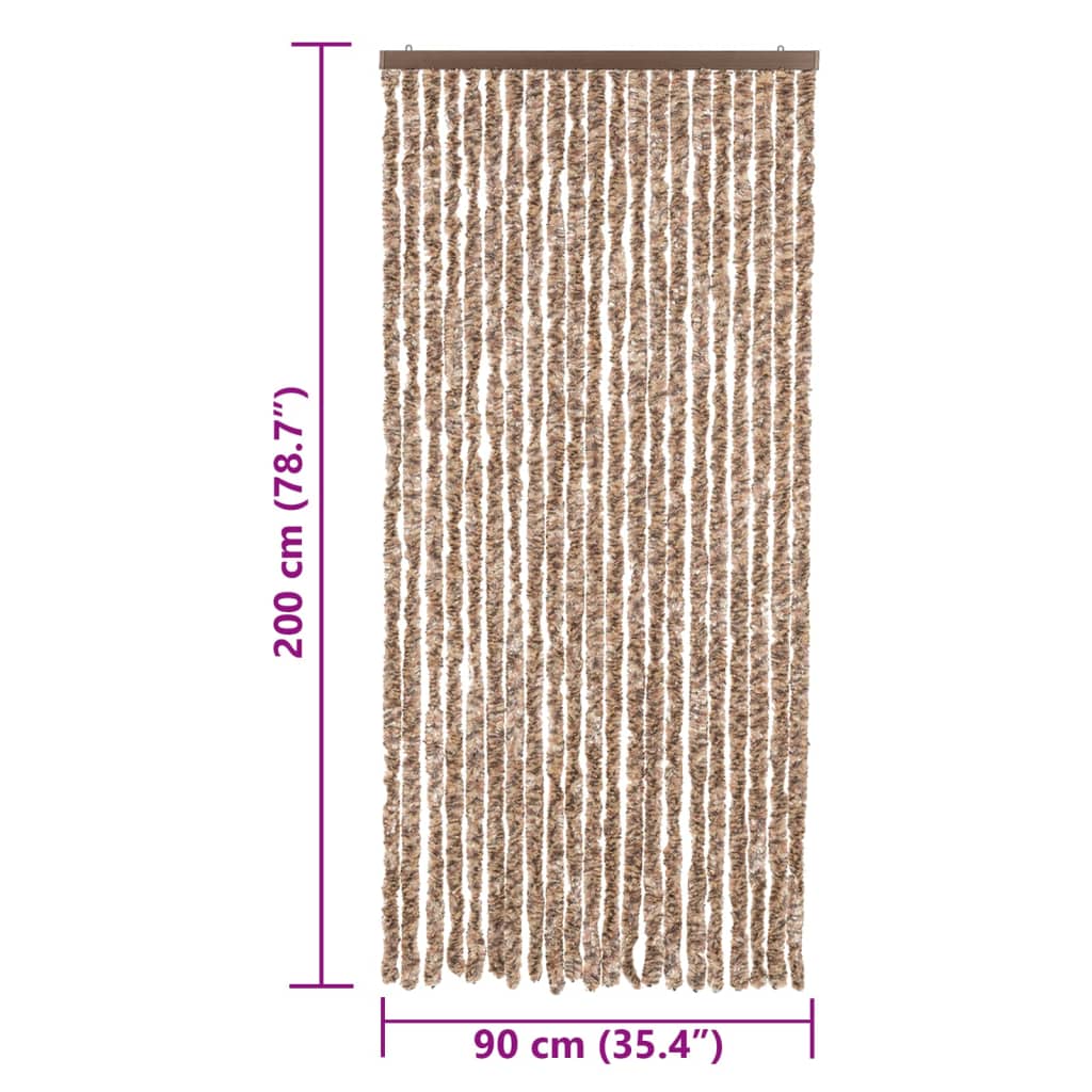 Vliegengordijn 90x200 cm chenille beige en donkerbruin