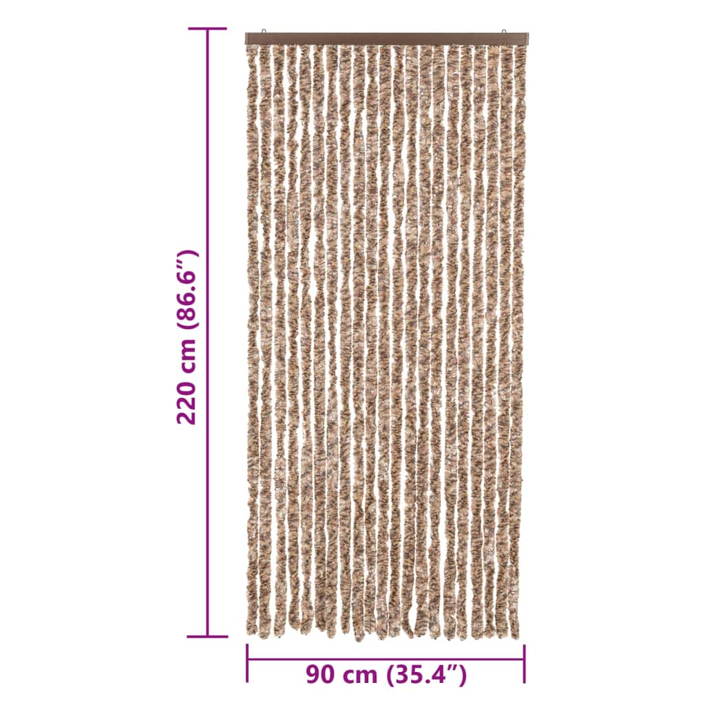 Vliegengordijn 90x220 cm chenille beige en donkerbruin