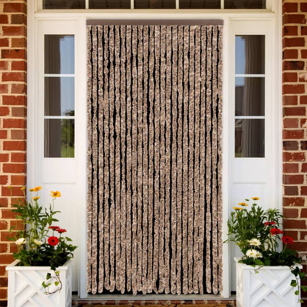 Vliegengordijn 100x230 cm chenille beige en donkerbruin