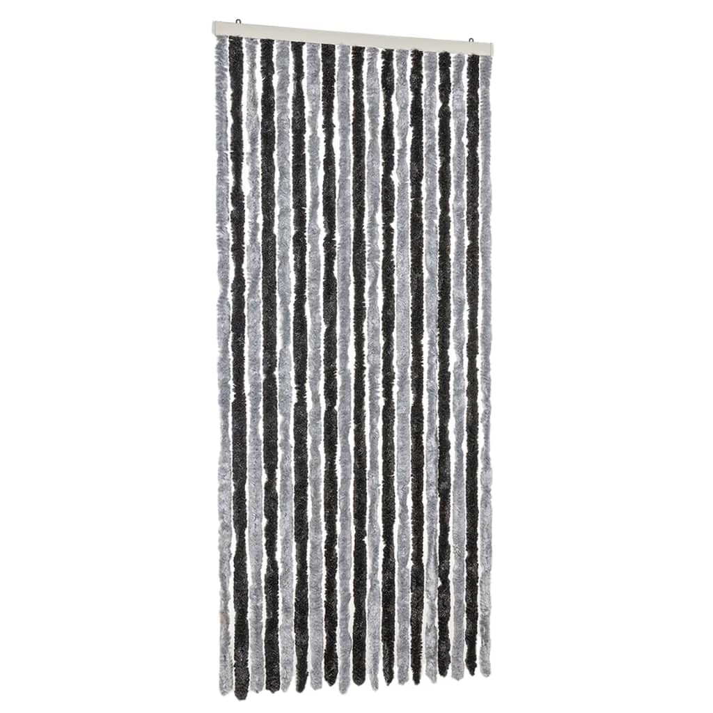 Vliegengordijn 56x185 cm chenille grijs en zwart