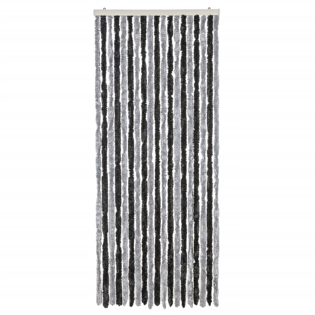 Vliegengordijn 56x185 cm chenille grijs en zwart