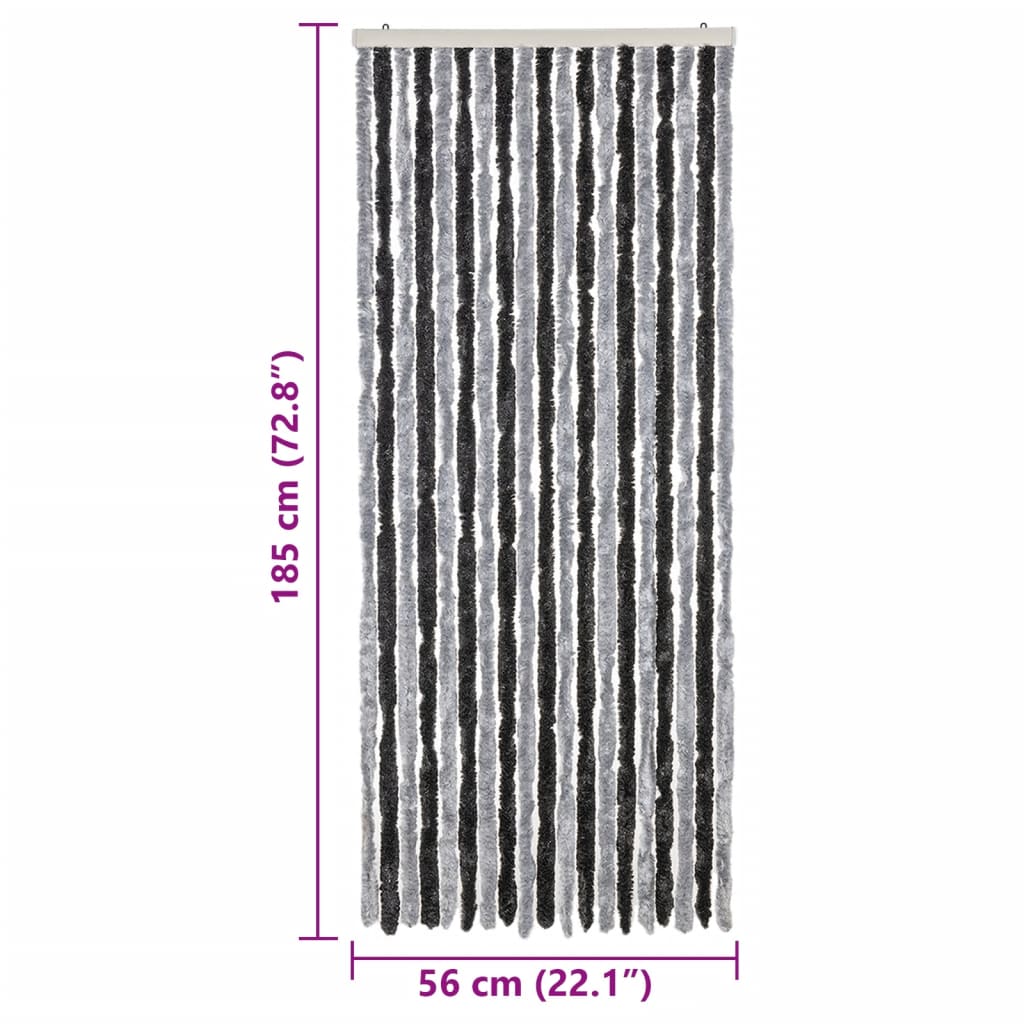 Vliegengordijn 56x185 cm chenille grijs en zwart