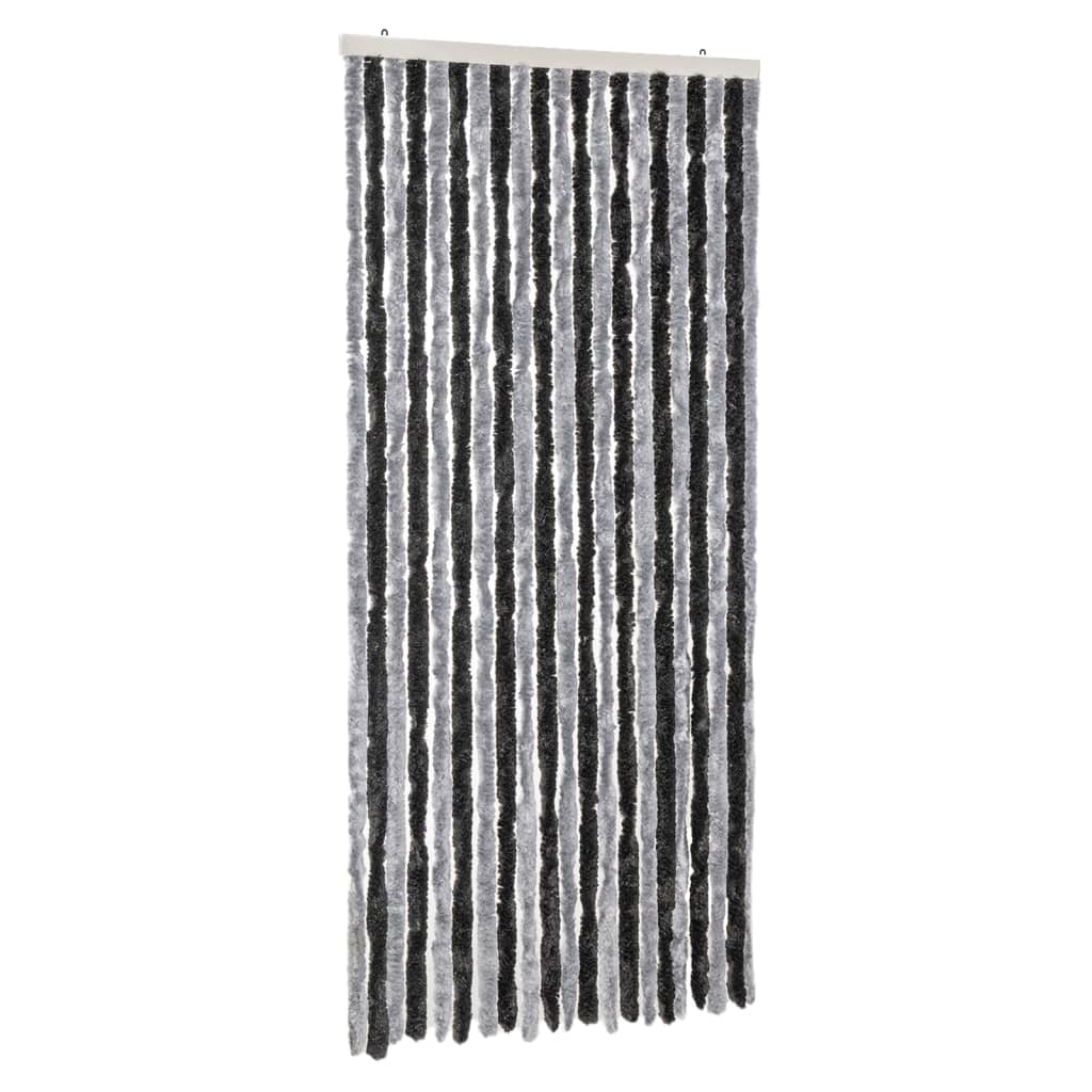 Vliegengordijn 90x200 cm chenille grijs en zwart