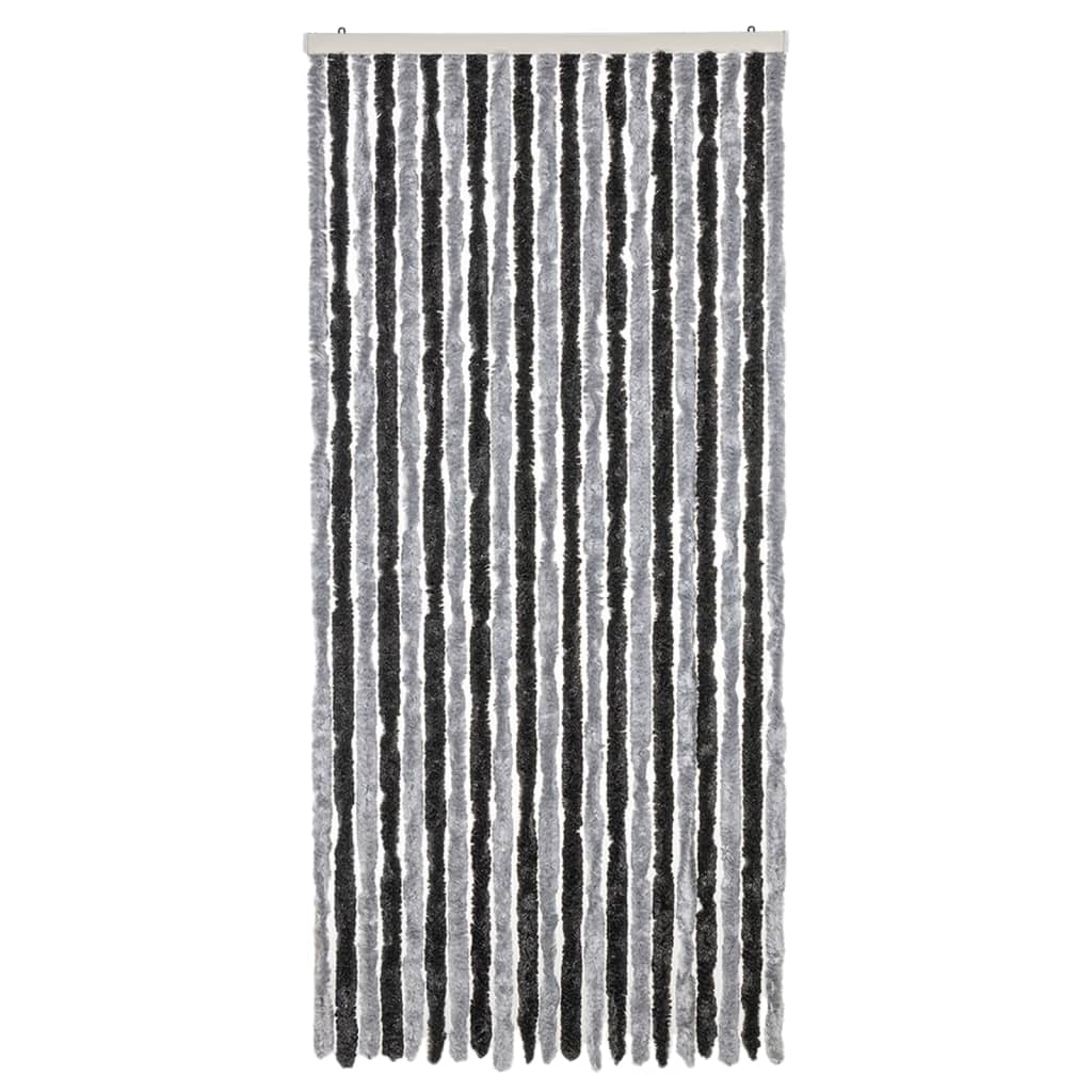 Vliegengordijn 90x200 cm chenille grijs en zwart