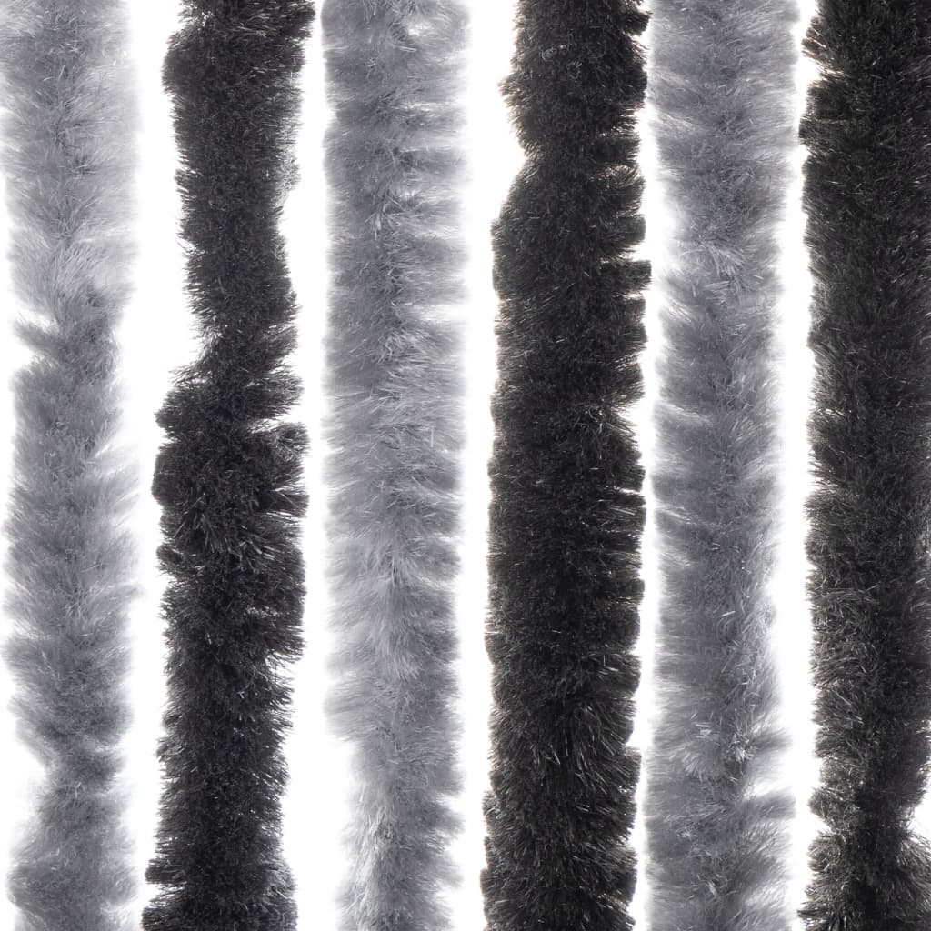 Vliegengordijn 90x200 cm chenille grijs en zwart