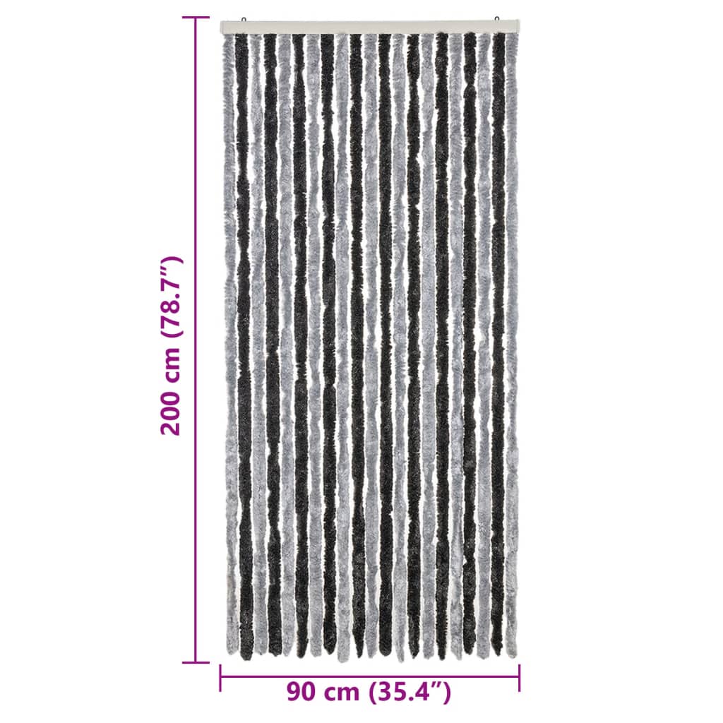 Vliegengordijn 90x200 cm chenille grijs en zwart