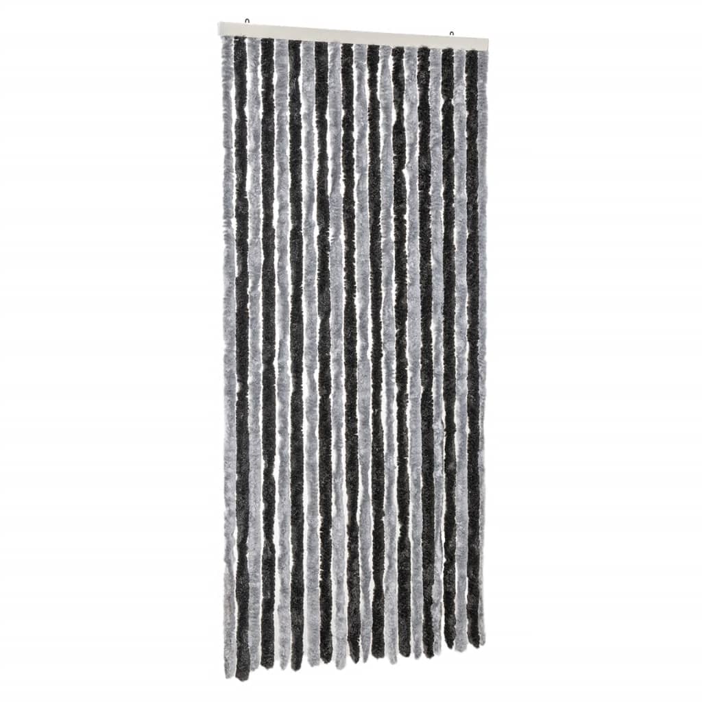 Vliegengordijn 90x220 cm chenille grijs en zwart