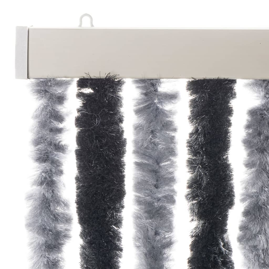 Vliegengordijn 90x220 cm chenille grijs en zwart