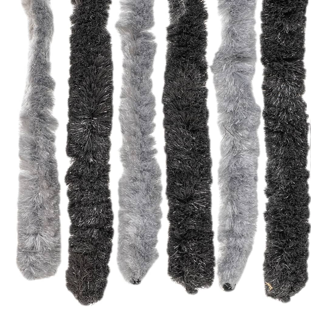 Vliegengordijn 90x220 cm chenille grijs en zwart