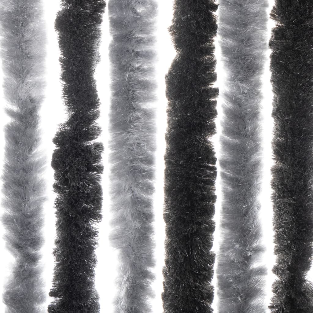 Vliegengordijn 90x220 cm chenille grijs en zwart