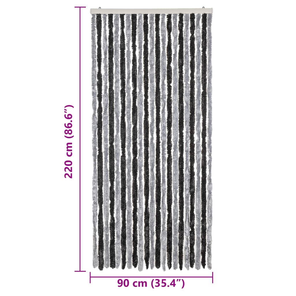 Vliegengordijn 90x220 cm chenille grijs en zwart