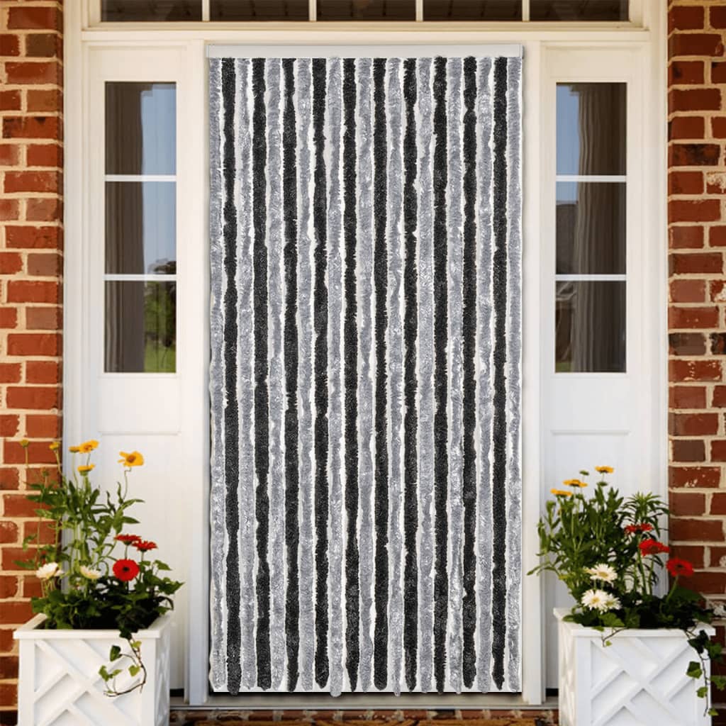 Vliegengordijn 90x220 cm chenille grijs en zwart