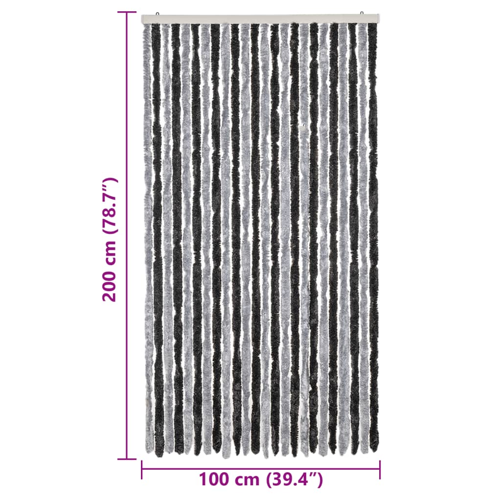 Vliegengordijn 100x200 cm chenille grijs en zwart