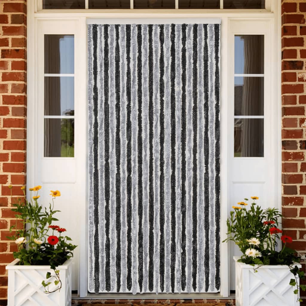 Vliegengordijn 100x220 cm chenille grijs en zwart