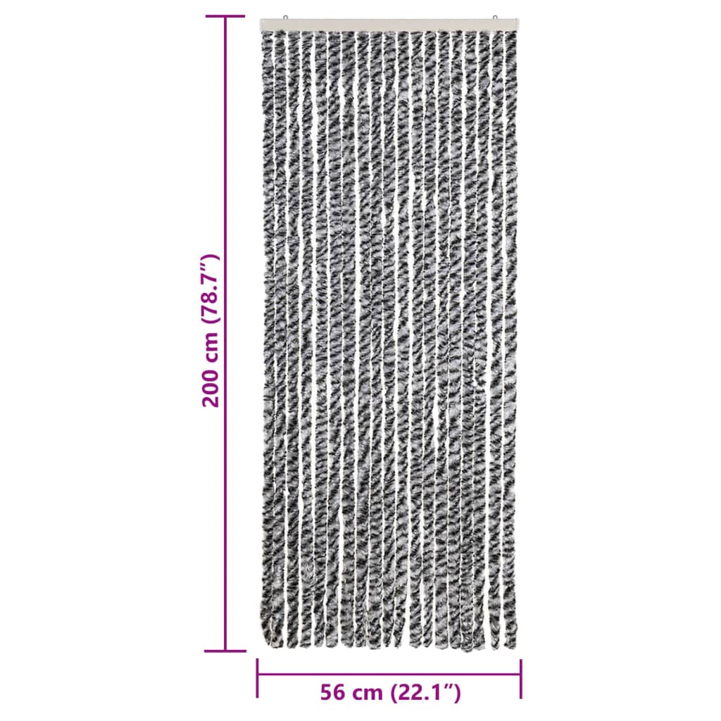 Vliegengordijn 56x200 cm chenille grijs en zwart-wit