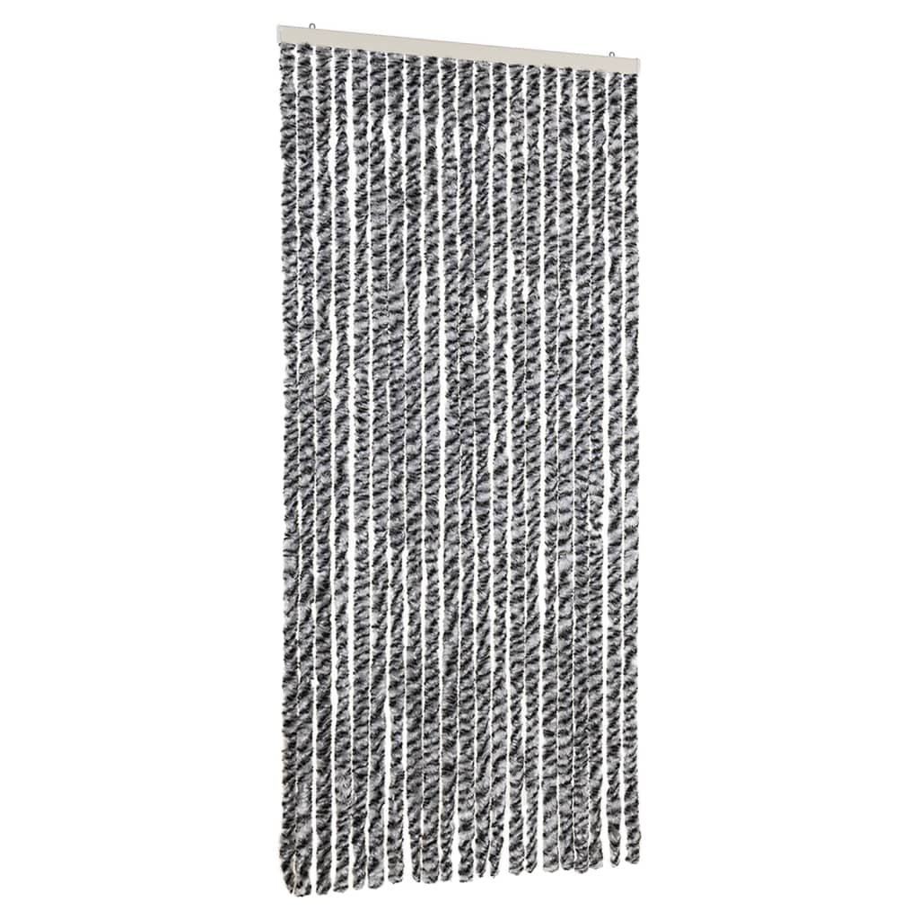 Vliegengordijn 90x200 cm chenille grijs en zwart-wit