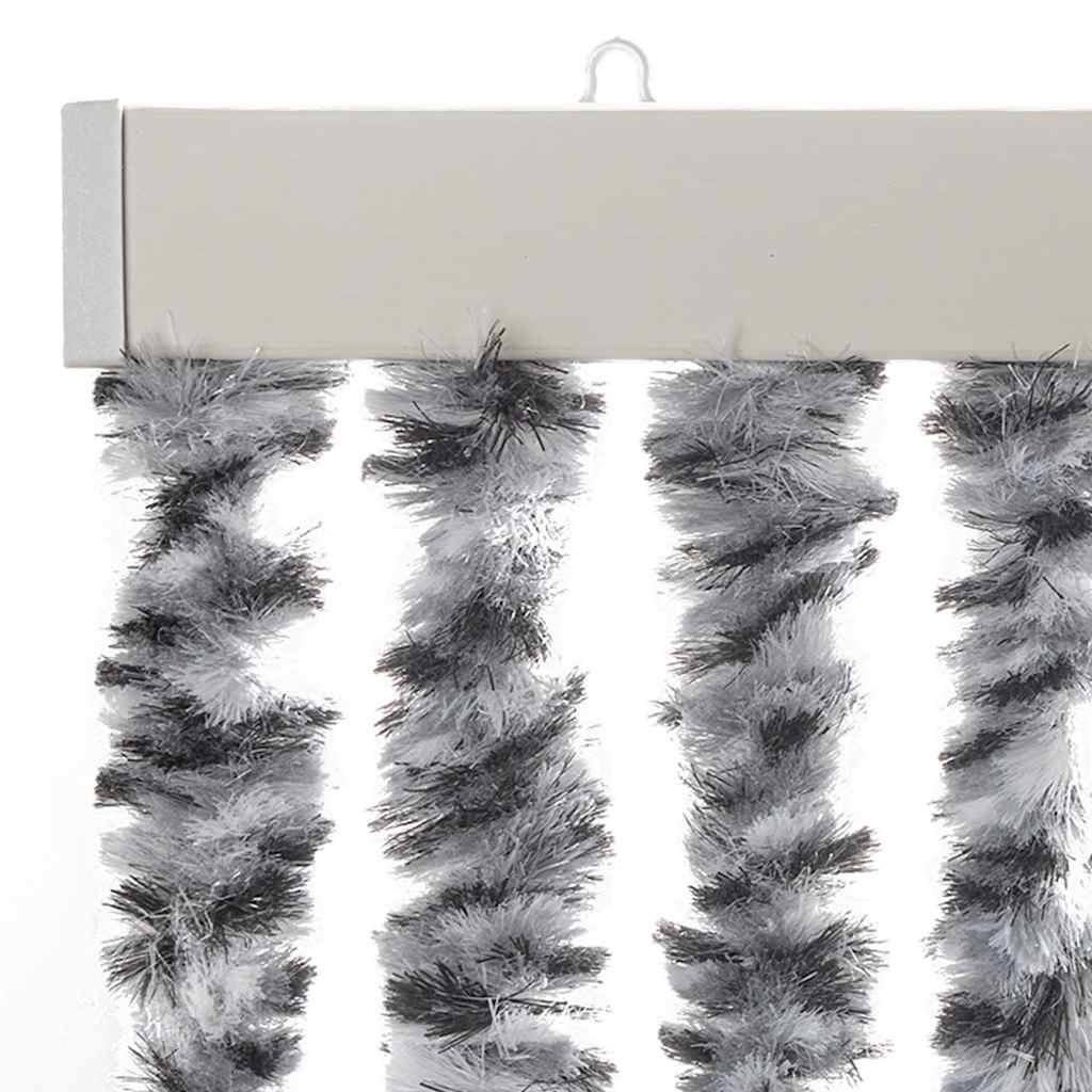 Vliegengordijn 90x200 cm chenille grijs en zwart-wit