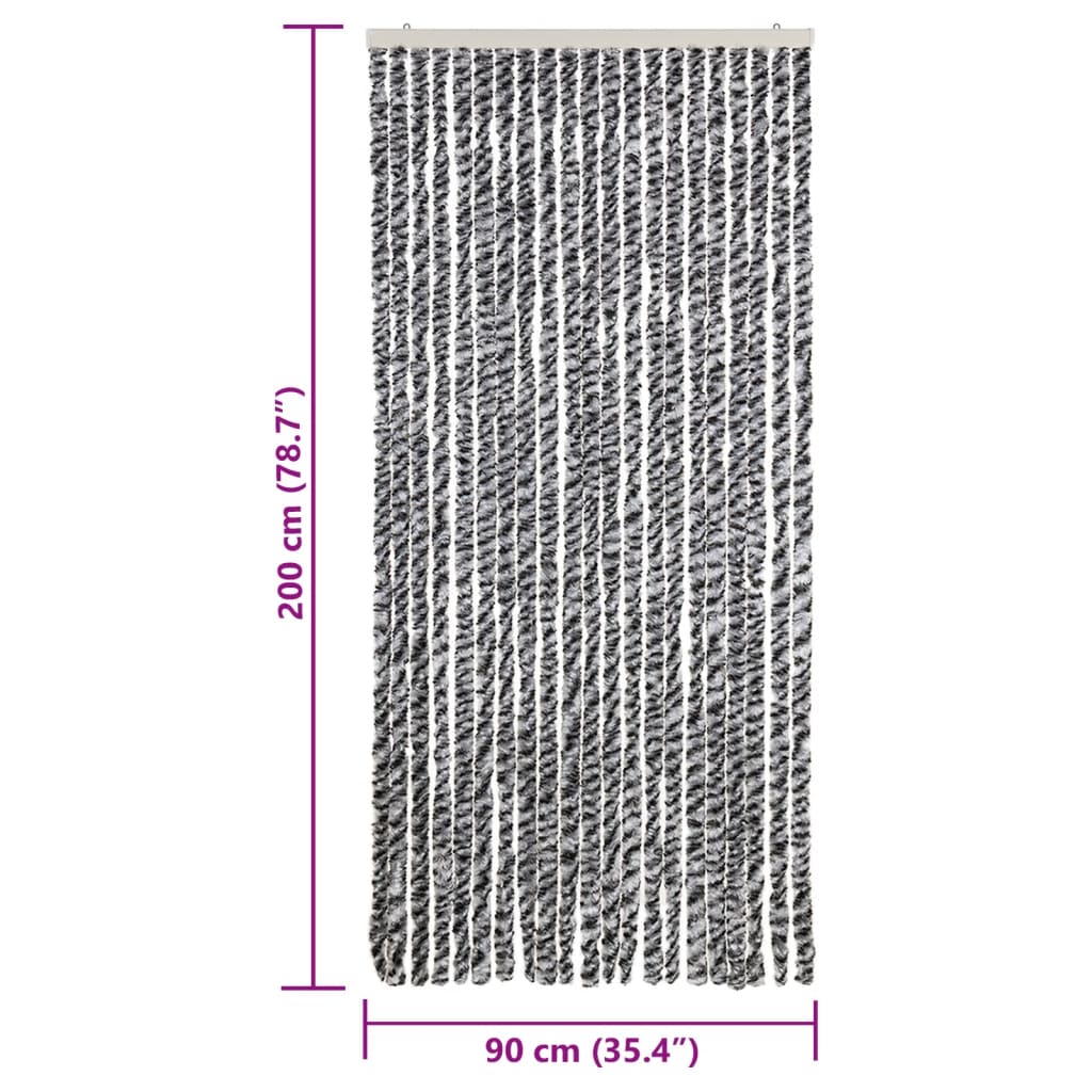 Vliegengordijn 90x200 cm chenille grijs en zwart-wit