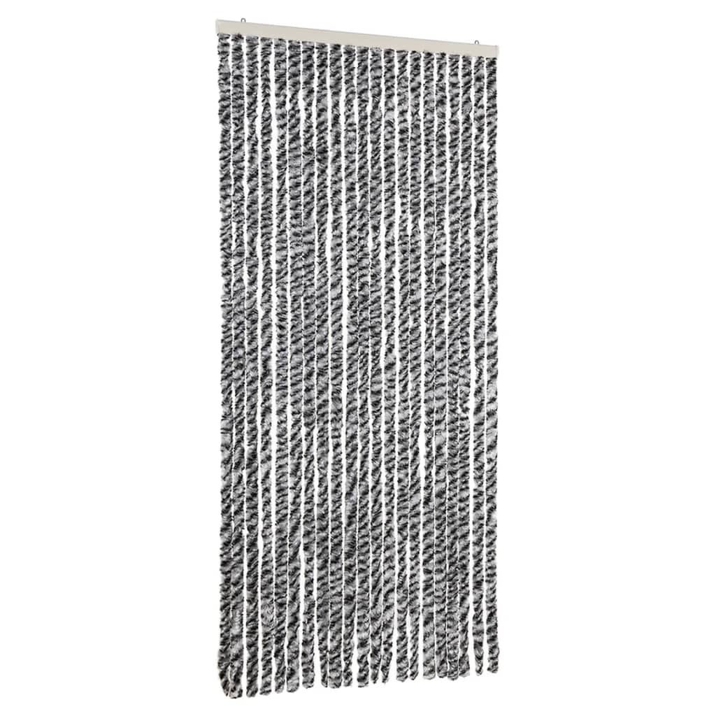 Vliegengordijn 90x220 cm chenille grijs en zwart-wit